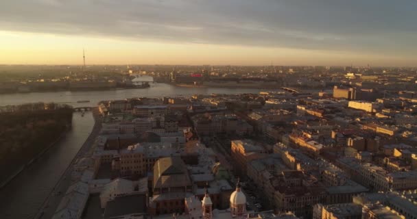 The roofs of St. Petersburg Aerial drone river Neva — Stock Video