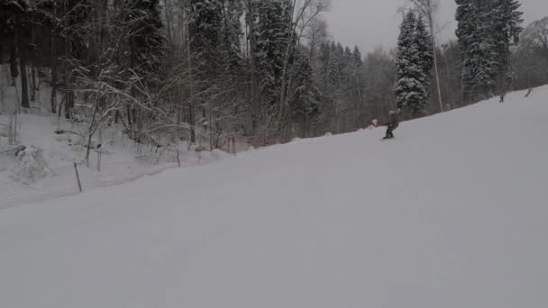 Der Snowboarder fährt mit hoher Geschwindigkeit den Hang hinunter — Stockvideo