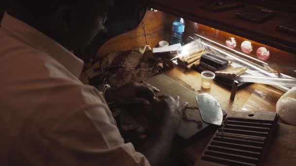 Master spędza kubańskie cygaro — Wideo stockowe