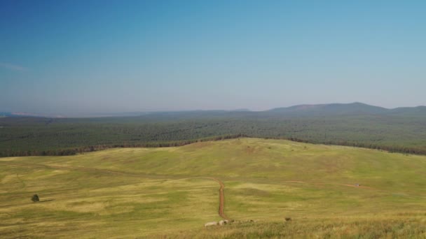 Khuzhir village, Green meadows on the island of Olkhon. — Stock Video