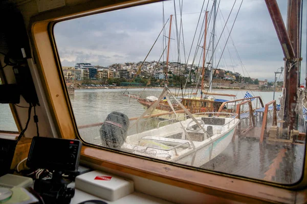 View Deck Ship Kastela City Piraeus Rainy Day Glass Water — Stock Photo, Image