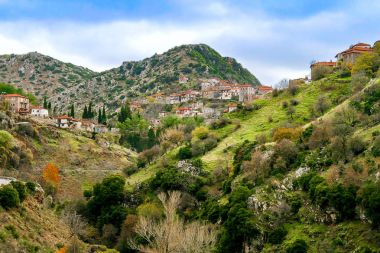 Panoramic view of a beautiful mountain village named Dimitsana,  clipart