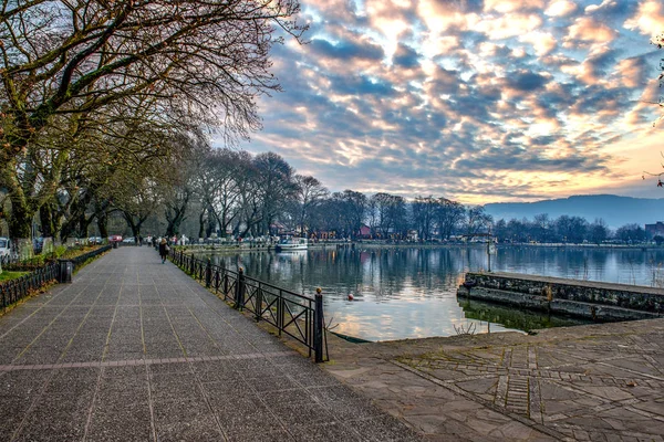 Pohled Jezera Pamvotis Město Ioannina Řecko Retro Vzhled Zpracování Obrazu — Stock fotografie