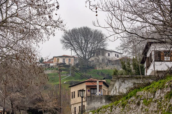 Milies Köyü Pelion Greece Dağda Geleneksel Evlerde Yukarıda Sis — Stok fotoğraf
