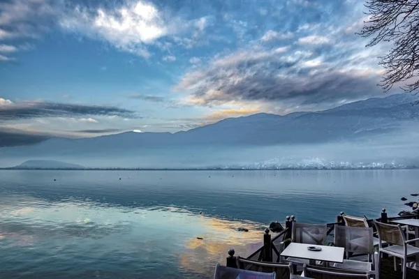 View Lake Pamvotis Foggy Day Sunset Greece — Stock Photo, Image