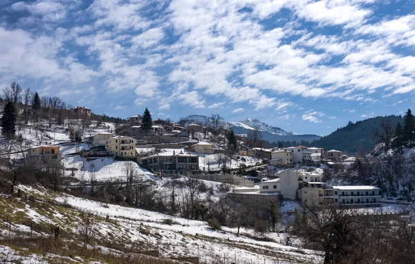 Snowy Landscapes Village Lake Plastira Winter Greece — ストック写真