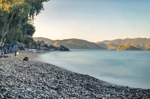 Salida Del Sol Una Hermosa Playa Horto Pueblo Costero Pagasitikos — Foto de Stock