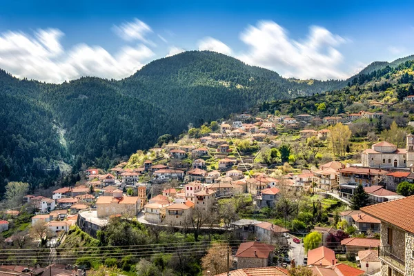 Weergave Van Bergdorp Valtessiniko Arcadia Peloponnesos Griekenland — Stockfoto