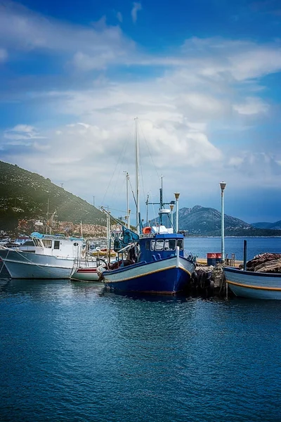 Petits Bateaux Pêche Traditionnels Grecs Dans Petit Port Pachi Megara — Photo
