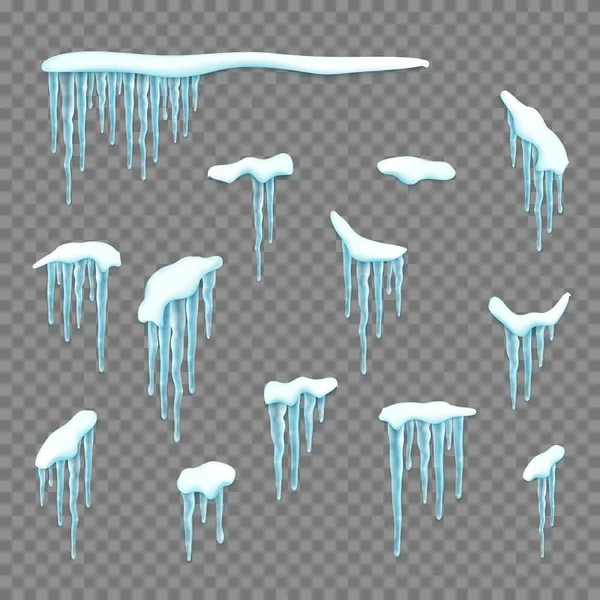 Set of snow borders with icicles — Stock Vector