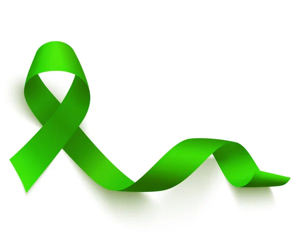Ρεαλιστική πράσινη κορδέλα. Ιατρικό σύμβολο του λεμφώματος, του ήπατος, δωρεά οργάνων ή γλαύκωμα μήνα ευαισθητοποίησης. Διάνυσμα . — Διανυσματικό Αρχείο