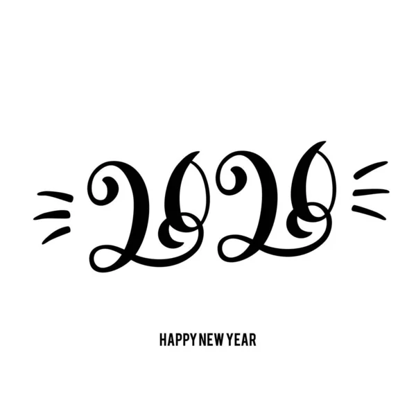 Feliz Ano Novo 2020 cartão com letras desenhadas à mão . — Vetor de Stock