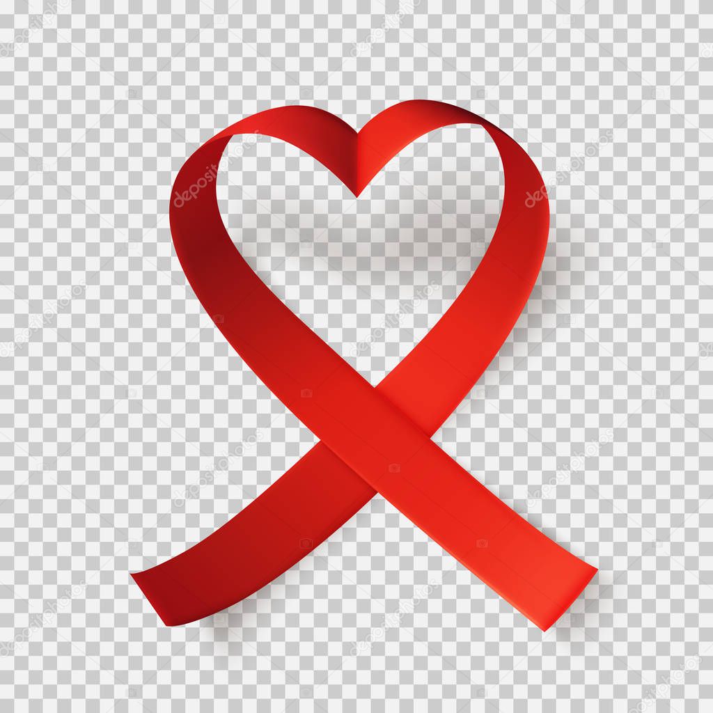 Realistic red ribbon, world aids day symbol, 1 december, vector illustration. World cancer day - 4 february.