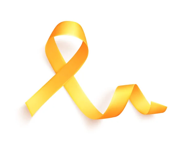 Nastro d'oro realistico. Simbolo mondiale del cancro infantile 15 febbraio. — Vettoriale Stock