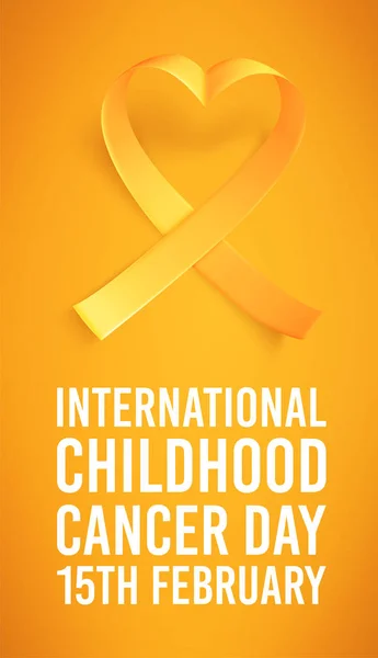 Pozadí s realistickou zlatou stuhou. Světový symbol rakoviny z dětství 15. února. — Stockový vektor