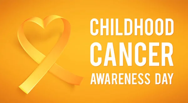 Fondo con cinta de oro realista. Símbolo mundial del cáncer infantil 15 de febrero . — Archivo Imágenes Vectoriales