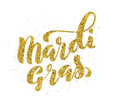 Mardi Gras party poster template with handdrawn calligraphy, vector.