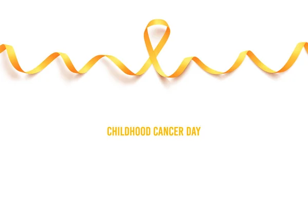 Fondo con cinta de oro realista. Símbolo mundial del cáncer infantil 15 de febrero . — Archivo Imágenes Vectoriales