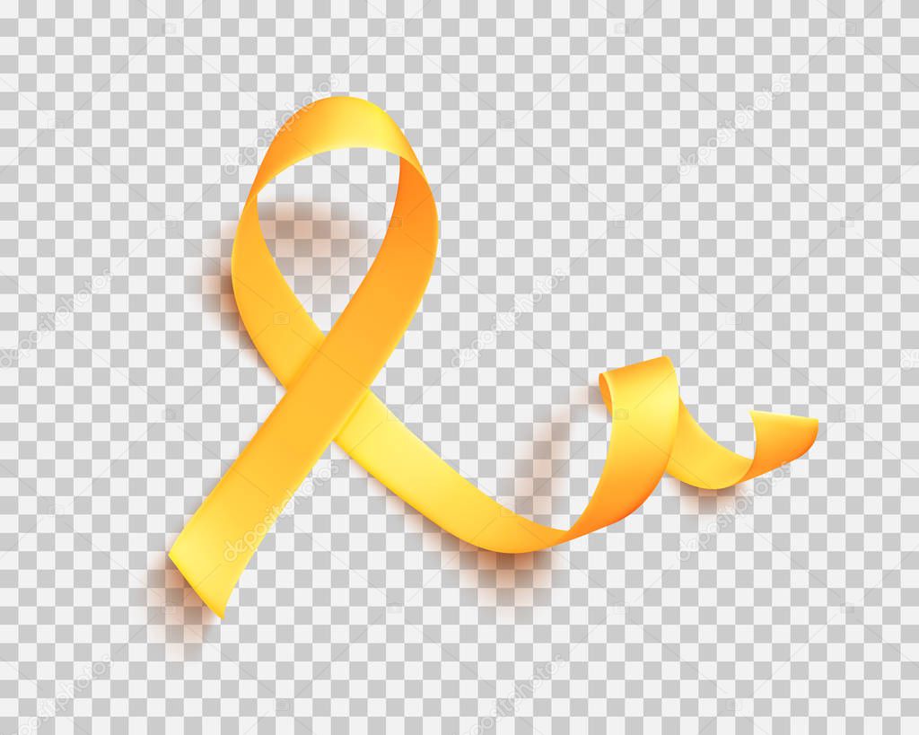 Realistic gold ribbon. World childhood cancer symbol 15th of february.