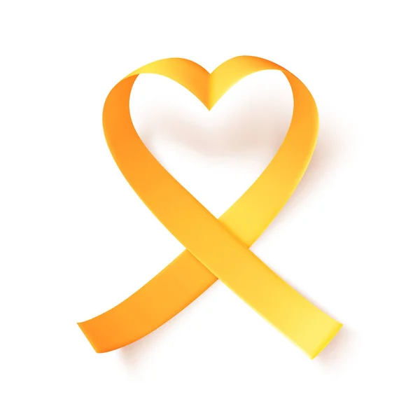 Ruban d'or réaliste. Symbole mondial du cancer infantile 15 février. — Image vectorielle