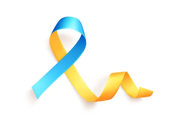 Żółto-niebieska wstążka jest symbolem ruchu rozpowszechniania informacji o zespole Downa. Wektor. — Wektor stockowy