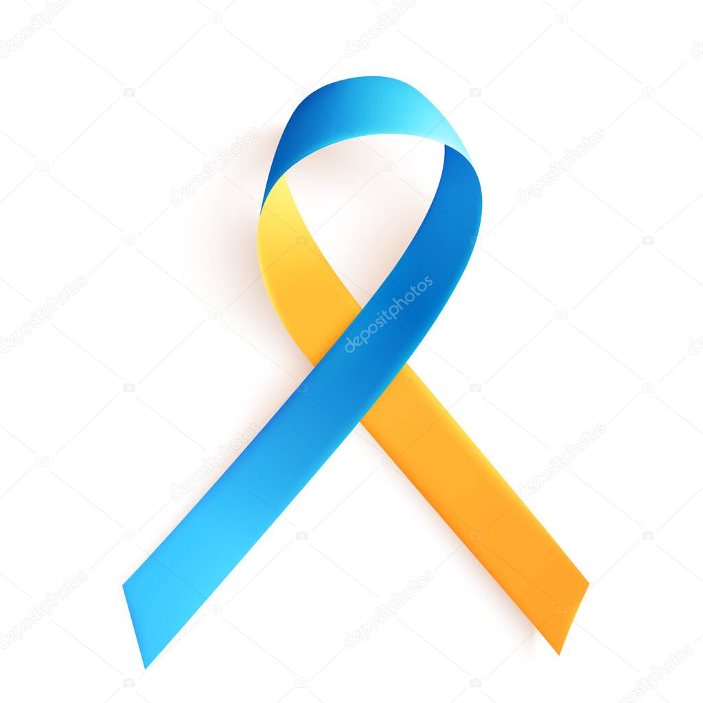 March 21 is the International Day of Man with Down Syndrome. The symbol is a yellow blue ribbon. Vector.