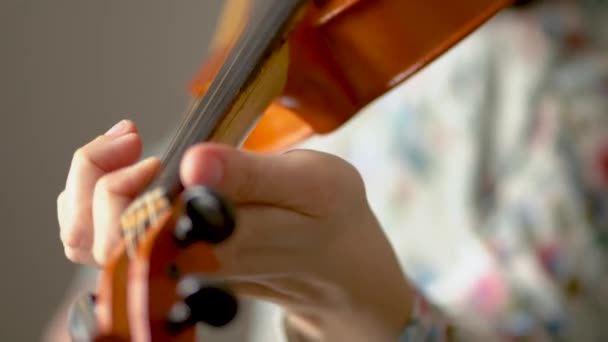 Una joven tocando el violín. Violinista de mano izquierda, vista de cerca — Vídeos de Stock