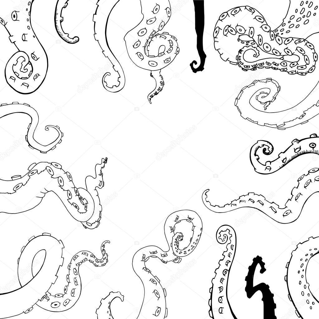 Set of vector sketch cartoon octopus tentacles
