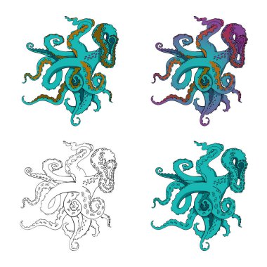 Vektör çizim karikatür ahtapot tentacles kümesi