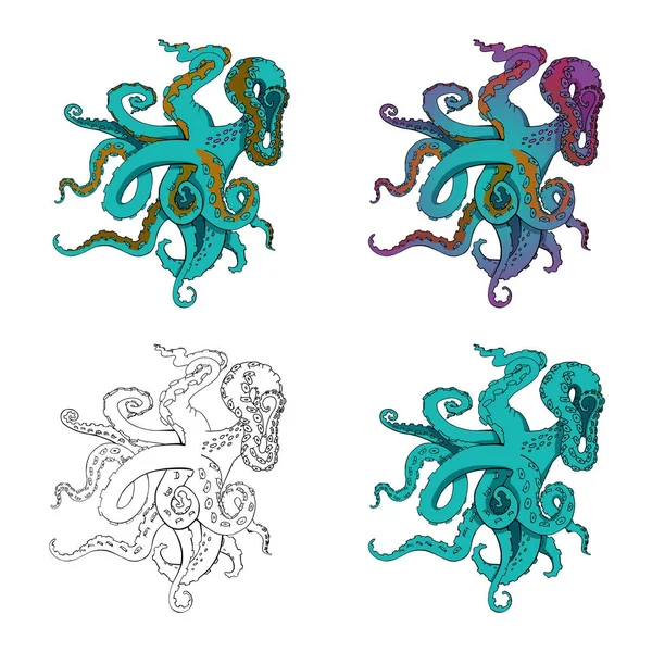 组的向量素描卡通章鱼的触手 — 图库矢量图片