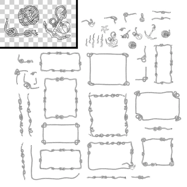 Seilrahmen und Seilknoten isolierten Vektor-Set — Stockvektor