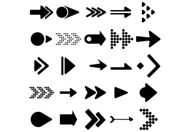 Vektör oklar kümesi. Beyaz arka planda Kara Ok vektörü. Ok vektör simgesi. Ok simgesi. Ok Koleksiyonu 