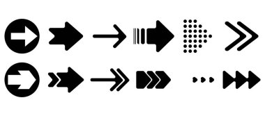 Vektör oklar kümesi. Beyaz arka planda Kara Ok vektörü. Ok vektör simgesi. Ok simgesi. Ok Koleksiyonu 