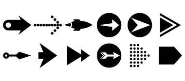 Vektör oklar kümesi. Beyaz arka planda Kara Ok vektörü. Ok vektör simgesi. Ok simgesi. Ok Koleksiyonu 