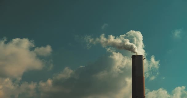 Fumaça Saindo Uma Chaminé Usina Carvão Contra Céu Azul Nuvens — Vídeo de Stock