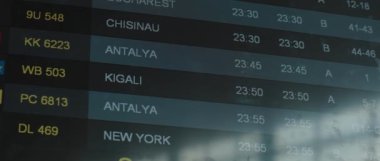 Havaalanı zaman çizelgesinde uçuş durumu bilgisi değişiyor. Varış yeri, biniş kapıları, uçuş durumu değişikliği. Bmpcc 4k