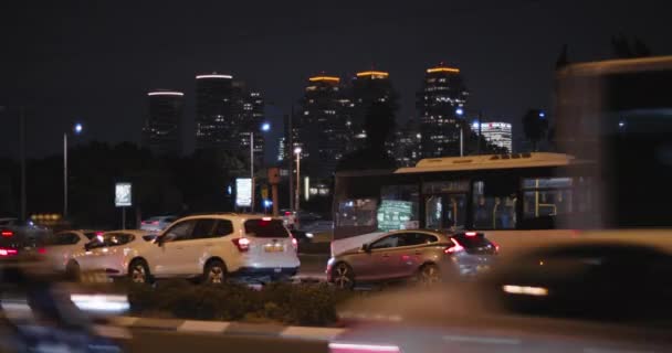 Noche Lapso Tiempo Vista Del Tráfico Una Carretera Ciudad Ocupada — Vídeo de stock