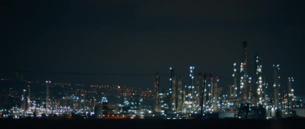 Power Plant Factory Lights Lit Night Bokeh Bad Ecology Environment — Stock Video