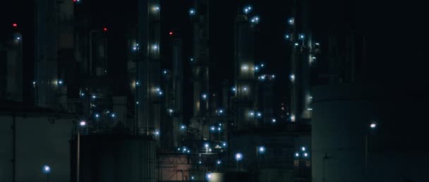 Elektriciteitscentrale Fabriek Met Verlichting Nachts Bokeh Slechte Ecologie Milieu Luchtverontreiniging — Stockvideo