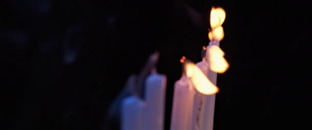 Hanukkah Velas Menorah Siendo Soplado Cámara Lenta Bmpcc — Vídeo de stock
