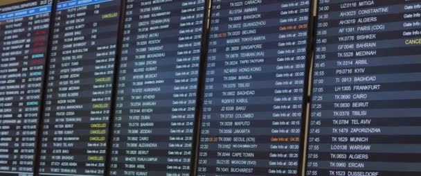 Tablica Przylotów Odlotów Rozkładem Harmonogramem Terminalu Lotniska Zwolnij Bmpcc — Wideo stockowe