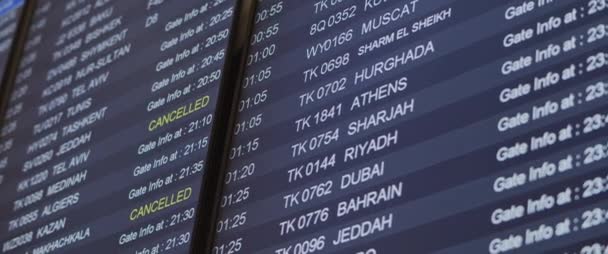 Flight Schedule Timetable Board Istanbul Airport Changing Language Bmpcc — Stock Video