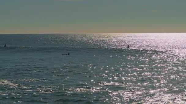 Άνθρωποι Κολυμπούν Στον Ατλαντικό Ωκεανό Ηλιοβασίλεμα Αργή Κίνηση Bmpcc — Αρχείο Βίντεο