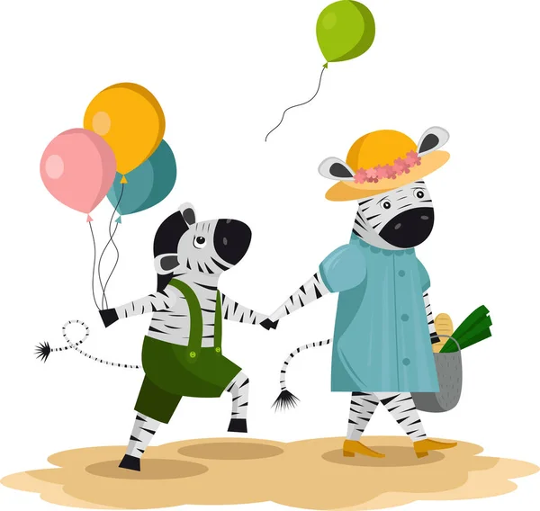 Tasarımınız için zebra anne ve zebra çocukla renkli çizimler.