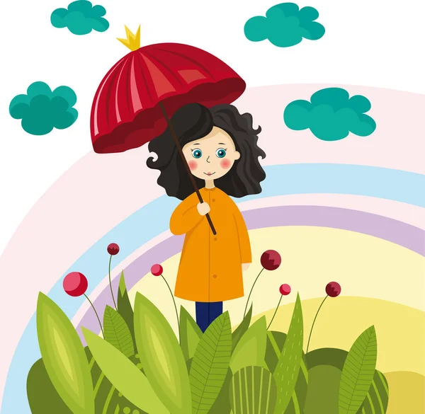 Colorful Illustration Girl Umbrella Your Design — Stock Vector