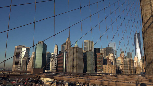Manhattan buildings view from Brooklyn Bridge, New York, USA