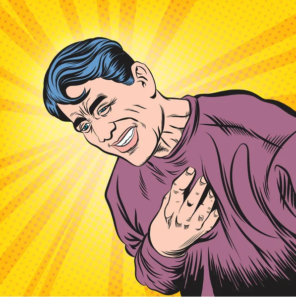 Bu adam göğsünü incitiyor. Pop art retro vektör illüstrasyon klasik çizim.