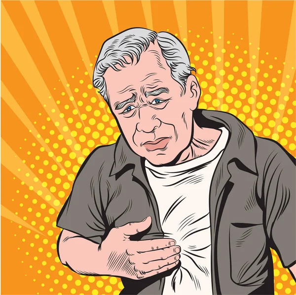 Bu adam göğsünü incitiyor. Pop art retro vektör illüstrasyon klasik çizim.