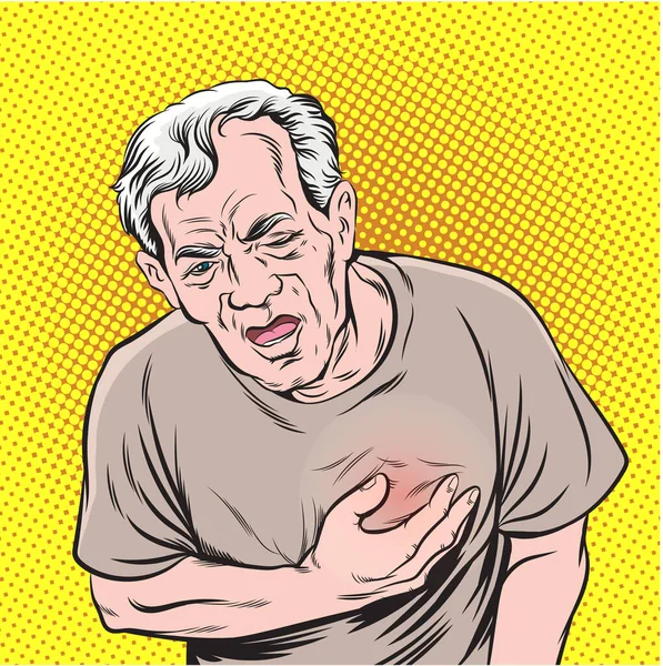 Velhos homens com dor no peito.Pop arte retro vetor ilustração vintage kitsch desenho — Vetor de Stock