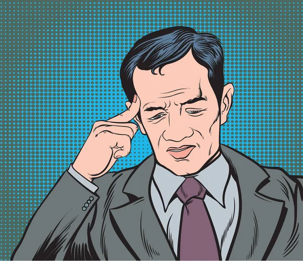 Gli uomini d'affari hanno mal di testa unilaterale.Pop art retro vettore illustrazione vintage kitsch disegno — Vettoriale Stock